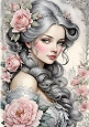 Pretty Vintage Lady With Pink Roses A4