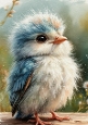 Little Blue/White Baby Bird A4 (ONE),