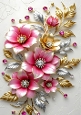 Pretty Pink, Silver, Gold, Flowers A4