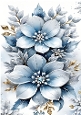 Pretty Blue, Silver, Gold, Flowers A4
