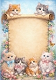 Cute Kittens On A Scroll Frame A4