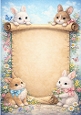 Cute Bunnies On A Scroll  With Flowers Frame A4