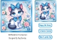 Cute Kitty With Bow & Flowers 7x7 Card Front