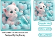Cute White Kitty With Turq Hearts 7x7 Card Front
