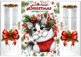 Christmas Gatefold With Kitty In Stocking (FOUR)