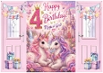 Lovely Birthday Card, Pink Gatefold For A Little Girl Aged FOUR