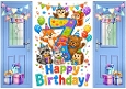 Lovely Birthday Card , Blue Gatefold For A Boy Zoo Animals AGED SEVEN