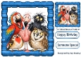Funny Faces Birds In Blue Wooden Frame 8x8