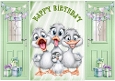 Cute Ducklings In Green Gatefold