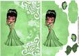 Little Lady in Green Dress on a Scalloped Envelope