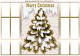 Gold Christmas Tree with Snow , in French Gatefold