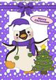 Jolly Little Christmas Penguin with Purple Bow A4