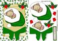 Little Kitty on a Scroll in Dark Green Big Bow