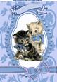 Little Kitty in Bead Frame with Blue Bows A4