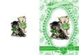 Cute Kitties in Bead Frame with Green Bows A5 Card