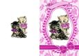 Cute Kitties in Bead Frame with Pink Bows A5 Card
