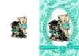Cute Kitties in Bead Frame with Turq Bows A5 Card