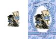 Cute Kitties in Bead Frame with Blue/pink Bow A5 Card