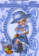 Little Girl in Blue with Doves in Bead Frame A4