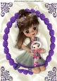 Little Girl with Her Doll in Purple Rose Frame A4