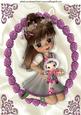 Little Girl with Doll in Pink Rose Frame A4