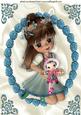 Little Girl with Her Doll in Turq Rose Frame A4