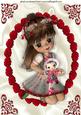 Little Girl with Her Doll in Red Rose Frame A4