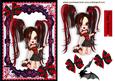 Gothic Girl in Red Lace Frame with Bat