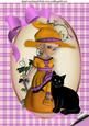 Little Pumpkin Girl in Pink with Black Cat A4