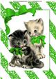 Cute Pair of Kitties in Green Bow A4