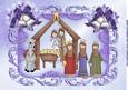Nativity Scene with Baby Jesus in Purple Ornate Frame A4