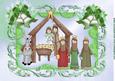 Nativity Scene of Baby Jesus in Green Ornate Frame A4