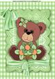 Little Teddy with Flowers in Green Lace Frame A4