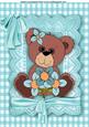 Little Teddy with Flowers in Turq Lace Frame A4