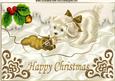 Little White Puppy with Gold Bow Playing in the Snow A4