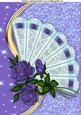 Pretty Purple Roses on Lace Fan A4