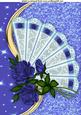 Pretty Blue Roses on Lace Fan A4