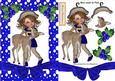 Cute Deer with Little Vintage Girl in Blue Snow Frame