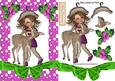 Cute Deer with Little Vintage Girl in Pink Snow Frame