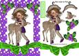 Cute Deer with Little Vintage Girl in Purple Snow Frame
