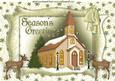 Season's Greetings Pretty Church with Reindeer, Gold A4
