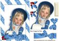 Lovely Girl in Blue Bonnet with Holly and Bow A5