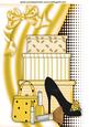 Shoes and Girlie Stuff in Gold on Funky Background A4