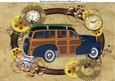 Steampunk Frame with Clocks 1948 Blue Wood Car A4