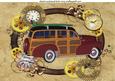 Steampunk Frame with Clocks and 1948 Red Woody Car A4