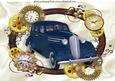 1936 Blue Sedan Car, in Steampunk Clock Frame A4