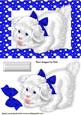 Little White Dog in Blue Spotty Frame with Bow