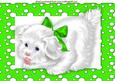 Cute Little White Puppy in Green Spotty Frame A4