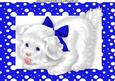 Cute White Puppy in Blue Spotty Frame A4