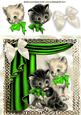 Vintage Kittens in Green Ornate Frame with Drapes
